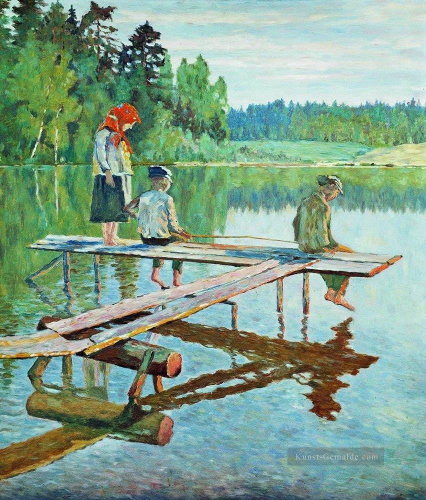 Abend Angler Nikolay Bogdanov Belsky Kinder Kind Impressionismus Ölgemälde